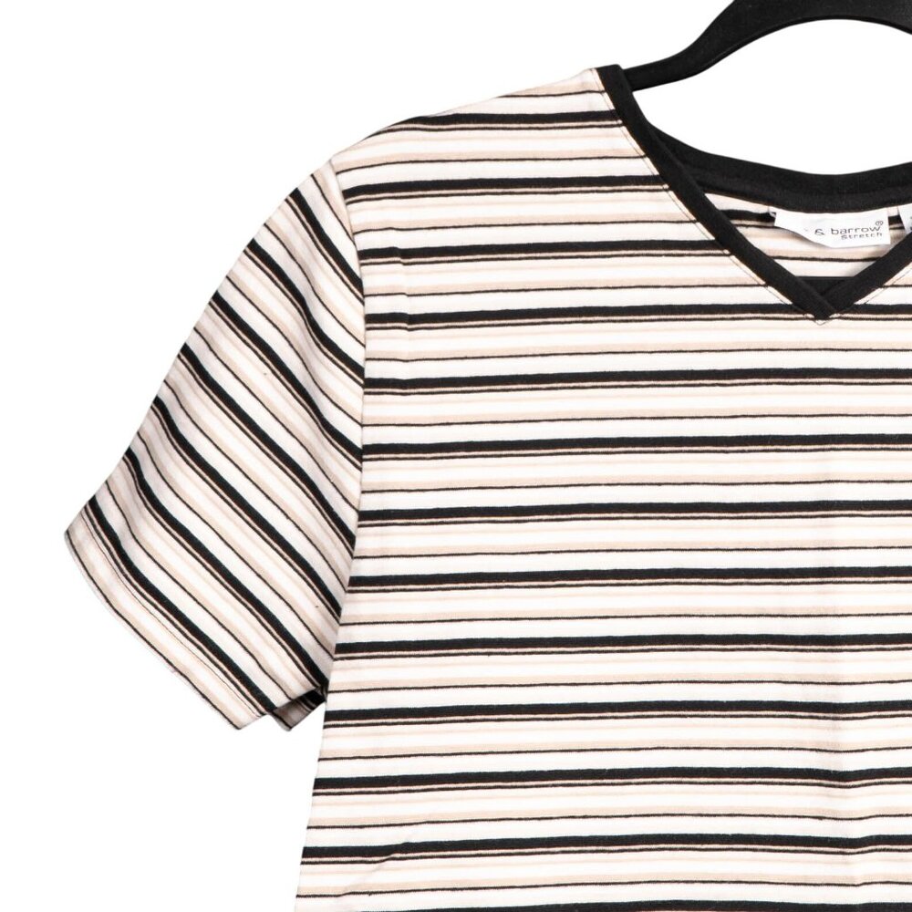 Croft & Barrow Striped VNeck Shirt L Womens Black Cream White Short Sleeve - Picture 2 of 5